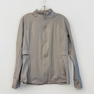 Fabletics Trinity Performance Jacket Light Gray Zip Up, Thumb Holes Size XL